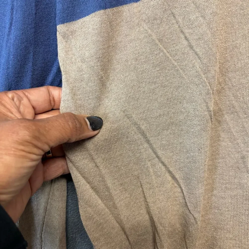 Niu Made in Italy Colorblock Cardigan Blue Tan V-Neck Medium Button Down Preppy - Picture 10 of 12